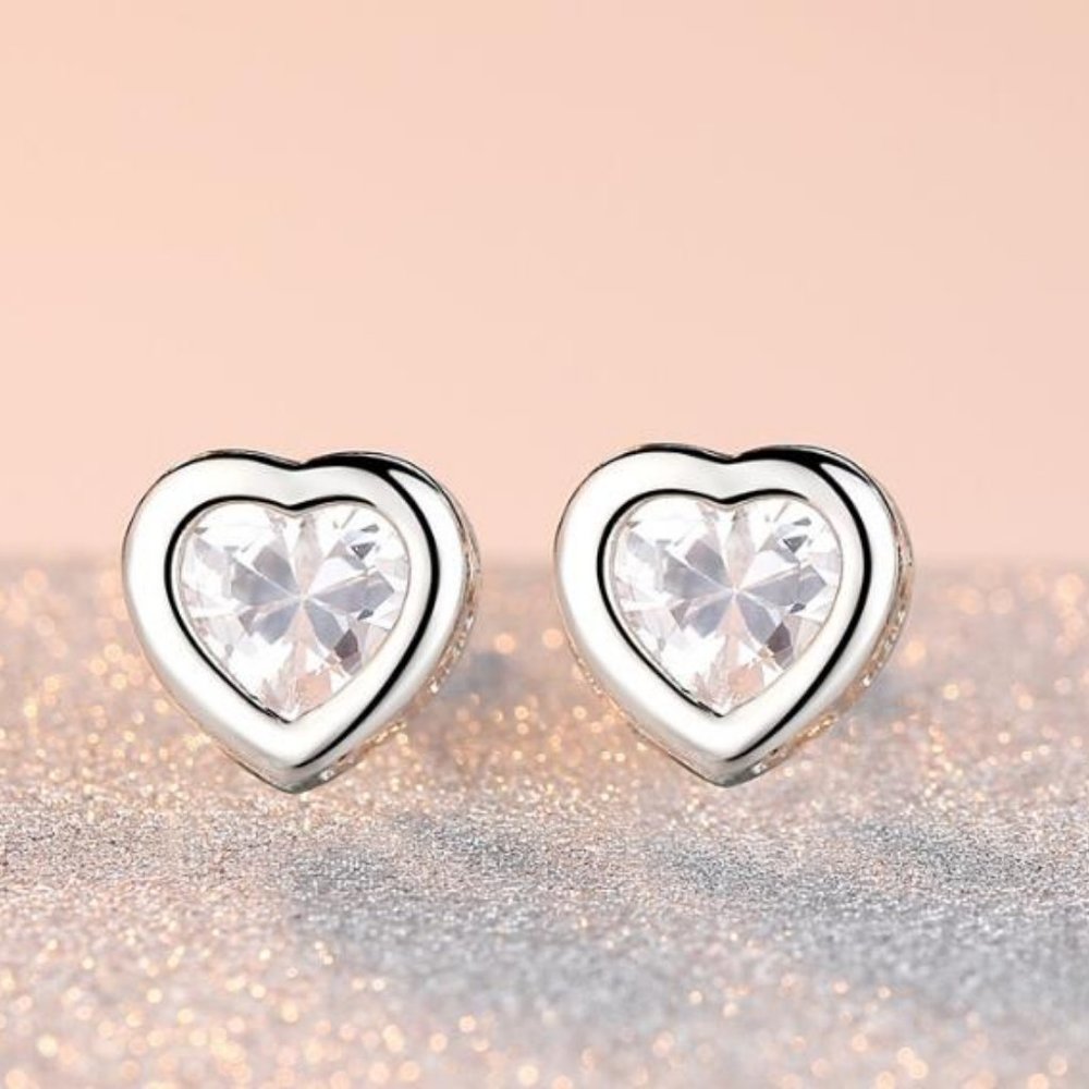 [Set of 2] 925 Sterling Silver Diamond Heart - Picture 5 of 6